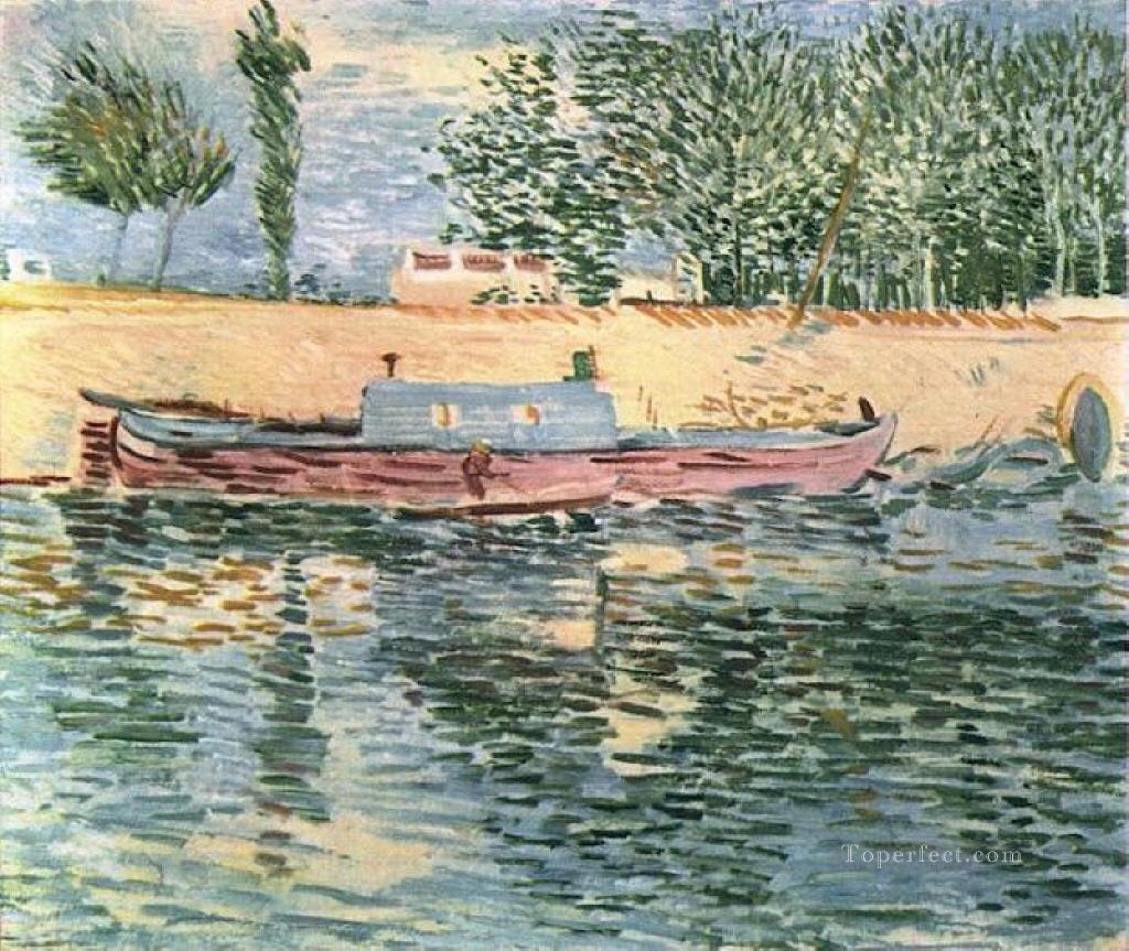 セーヌ川の岸辺とボート フィンセント・ファン・ゴッホ油絵